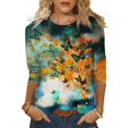 thumbnail image 1 of Enwejyy Womens Casual Floral Print 3/4 Sleeve Round Neck Lightweight T-Shirt Blouse Tops, 1 of 2