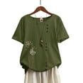 thumbnail image 1 of Enwejyy Womens Cotton Linen Button Floral Print Short Sleeve Round Neck Blouse T-Shirt Tunic Tops Plus Size M-5XL, 1 of 3