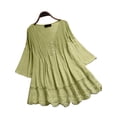 thumbnail image 1 of Enwejyy Womens Cotton Linen Button Solid Color 3/4 Sleeve Lace Stitching Tunic Blouse Tops, 1 of 4