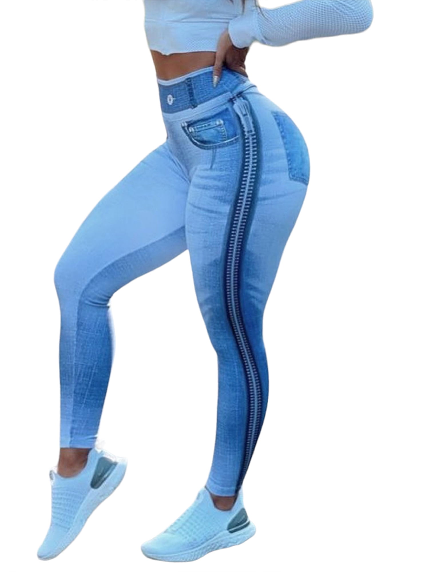  Leggings for Ladies Elastic Waist Yoga Pants Easy Fit Pants  Regular Stitching Sweatpants Shaping Women Jegging Blue : Clothing, Shoes &  Jewelry