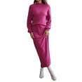 thumbnail image 1 of Enwejyy Womens Fashion Fall 2Pcs Sets Long Sleeve Half High Collar T-Shirs Elastic Waist Skirts, 1 of 2