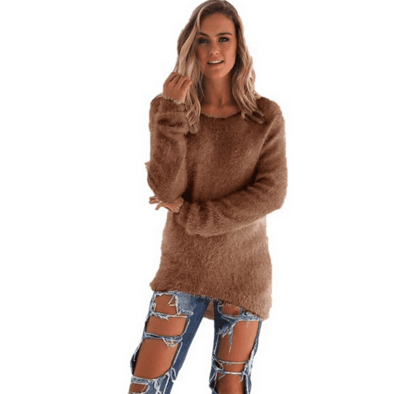Enwejyy Womens Knit Round Long Sleeve Solid Color Relaxed Fit Pullover Sweaters