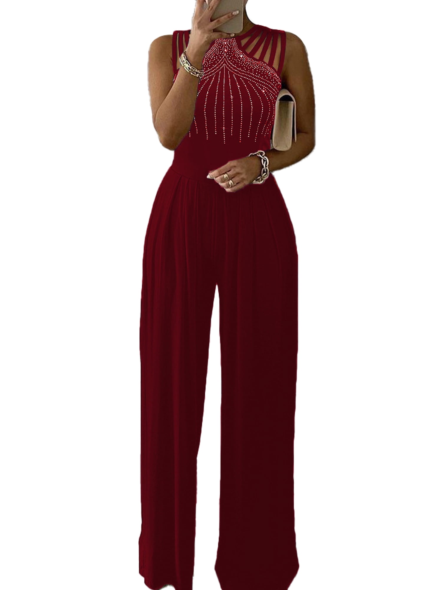 Rhinestone one piece jumpsuit hotsell