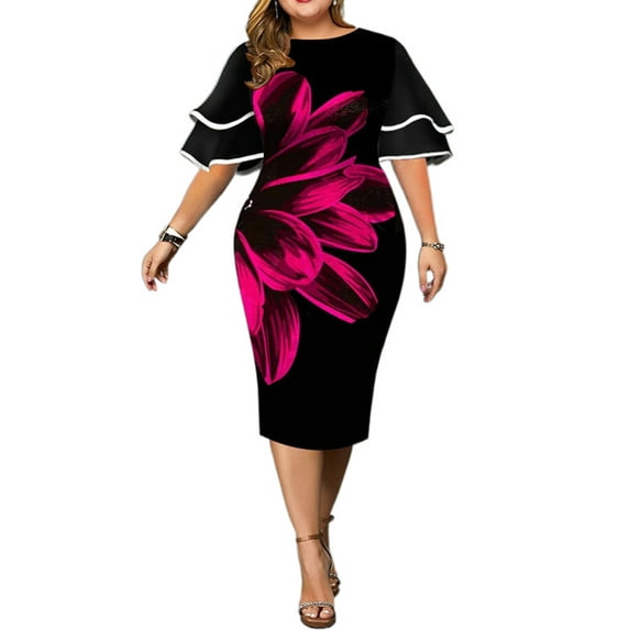 Enwejyy Womens Plus Size Dresses Cocktail Party Business Ball Gown Colorblock Short Sleeve Lace Stitching Bodycon Dresses Plus Size