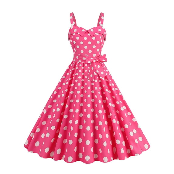 Enwejyy Womens Princess Pink Series Slim Sleeveless Plaid Polka Dot Print Vintage Swing Slip Dress