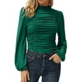 thumbnail image 1 of Enwejyy Womens Solid Color Round Neck Lantern Sleeve Long Sleeve Slim Fit Tunic T-Shirt Blouse Tops, 1 of 2
