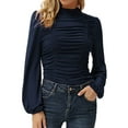 thumbnail image 1 of Enwejyy Womens Solid Color Round Neck Lantern Sleeve Long Sleeve Slim Fit Tunic T-Shirt Blouse Tops, 1 of 2