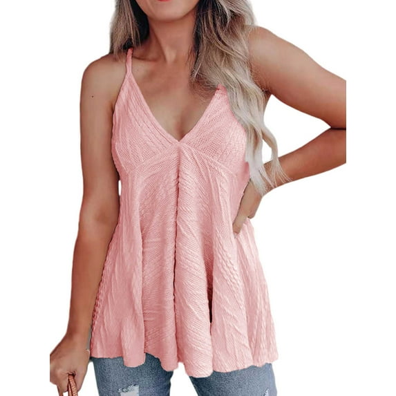 Enwejyy Womens Summer Basic Tops Solid Sleeveless V-Neck Casual Straps Camisole Tank Top