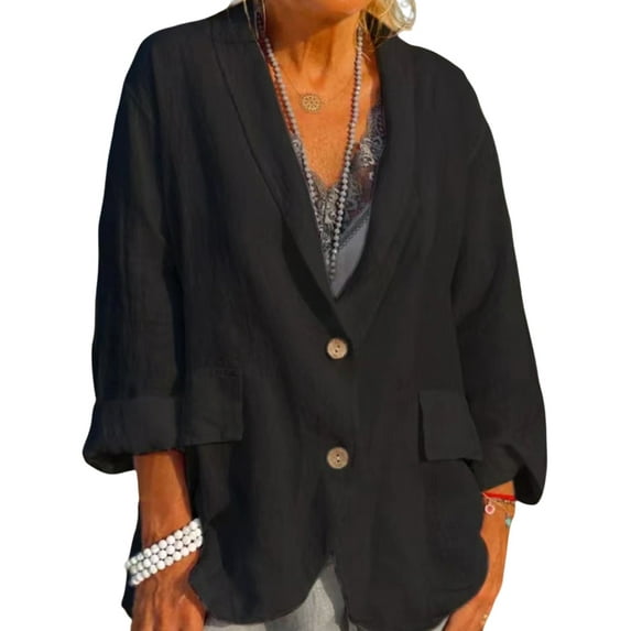 Enwejyy Womens Summer Cotton Linen Button Turn-down Collar Half Sleeve Basic Blouse Top