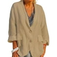 thumbnail image 1 of Enwejyy Womens Summer Cotton Linen Button Turn-down Collar Half Sleeve Basic Blouse Top, 1 of 2