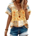 thumbnail image 1 of Enwejyy Womens Summer Floral Print V-Neck Short Sleeve Basic Blouses T-Shirt, 1 of 2