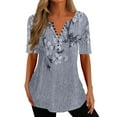 thumbnail image 1 of Enwejyy Womens Summer Gradient Floral Print Short Sleeve V-Neck Button Casual Basic T-Shirts Plus Size S-5XL, 1 of 2