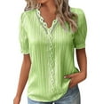 thumbnail image 1 of Enwejyy Womens Summer Hollow Out Solid Short Sleeve V-Neck Basic Blouse, 1 of 4