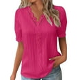 thumbnail image 1 of Enwejyy Womens Summer Hollow Out Solid Short Sleeve V-Neck Basic Blouse, 1 of 4