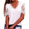 thumbnail image 1 of Enwejyy Womens Summer Lace Stitching Short Sleeve V-Neck Solid Color Casual Basic T-Shirts Plus Size S-5XL, 1 of 4
