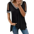 thumbnail image 1 of Enwejyy Womens Summer Sequin Solid Short Sleeve Cold Shoulder Basic Tunic T-Shirt Tops, 1 of 1