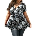 thumbnail image 1 of Enwejyy Womens Summer Short Sleeve V-Neck Floral Print Pleated Loose Fit Basic T-Shirts Plus Size, 1 of 5