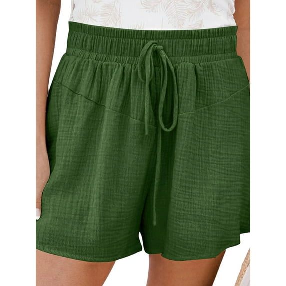 Enwejyy Womens Summer Spliced Casual Solid Color Elastic Waist Cotton Linen Shorts