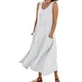 thumbnail image 1 of Enwejyy Womens Sundress Cotton Linen Solid Sleeveless Pockets Loose Tank Dress Plus Size S-4XL, 1 of 4