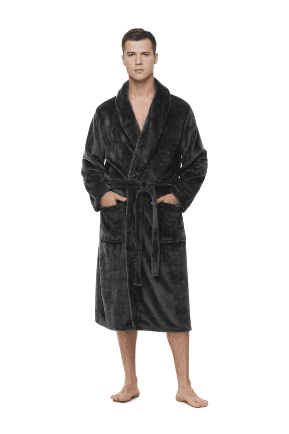 Men's Robe - Long Fleece Bathrobe with Belt, Soft Plush Fluffy, Warm & Cozy Robes for Men (Dark Grey,S-M)