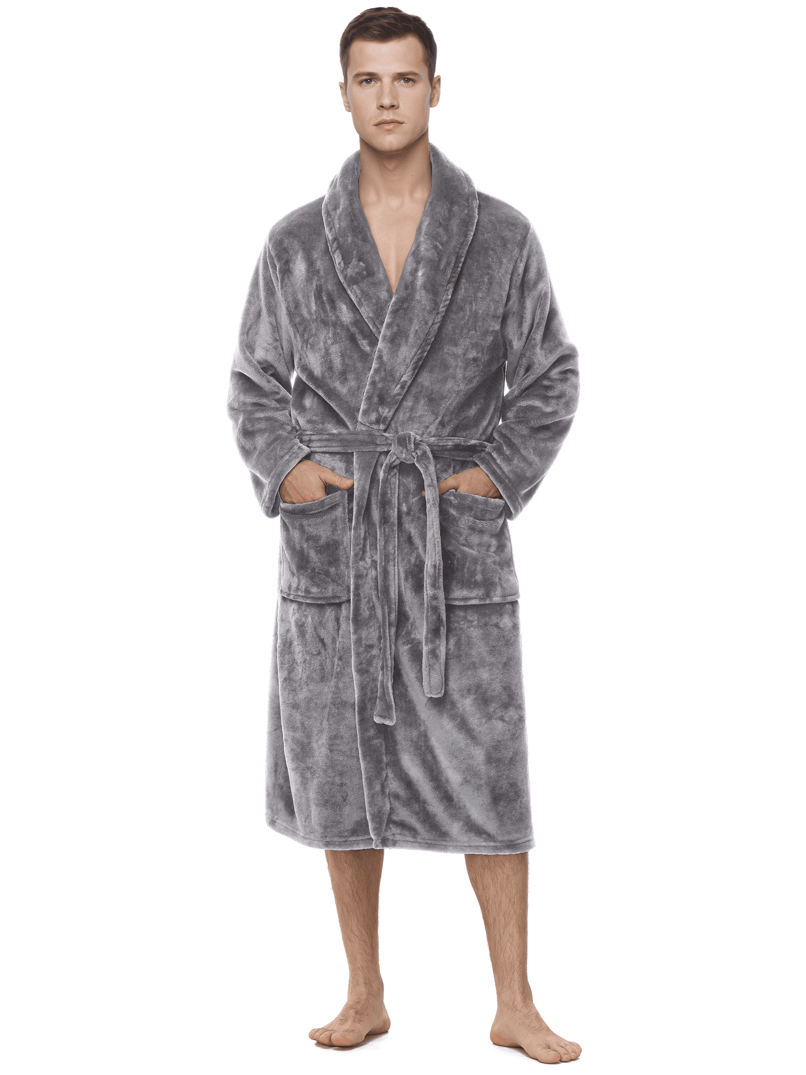 Grey Robe Men Enwphrey Men's Robe - Long Fleece Bathrobe with Belt, Soft Plush Fluffy ...