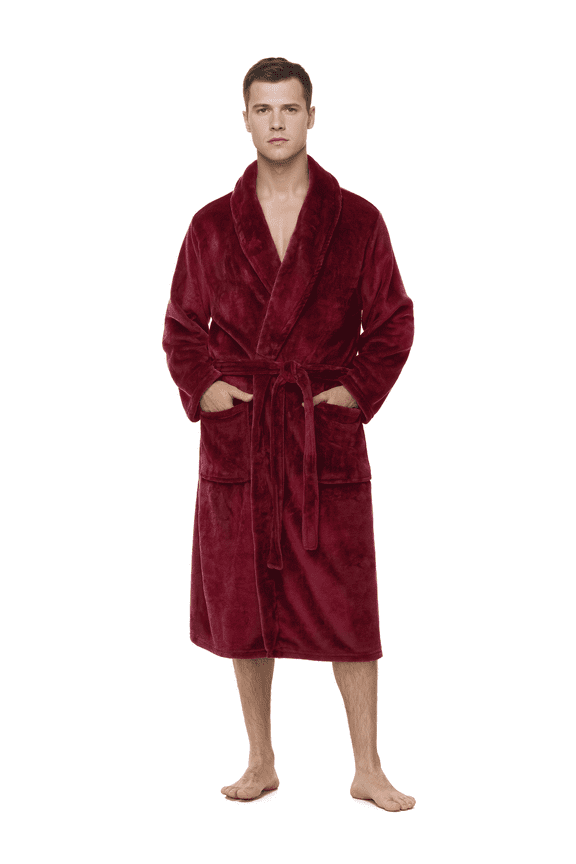 Men's Robe - Long Fleece Bathrobe with Belt, Soft Plush Fluffy, Warm & Cozy Robes for Men (Wine Red,2XL-3XL)