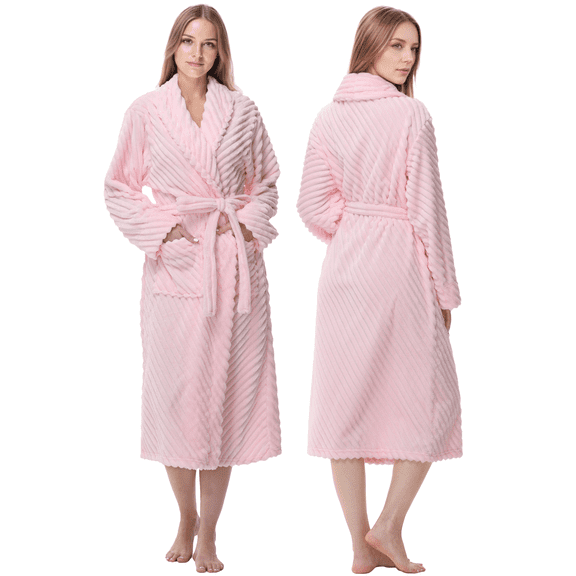 Enwphrey Pink Women Robe Soft Cozy Warm Bathrobe Ladies Long Fleece Plush Comfy Spa Housecoat Lightweight Robe for Women(L/XL,Light Pink)