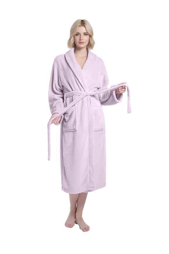 Lavender Women Robe Soft Cozy Warm Bathrobe Ladies Long Fleece Plush Comfy Spa Housecoat Lightweight Robe for Women (2XL-3XL, Lavender)