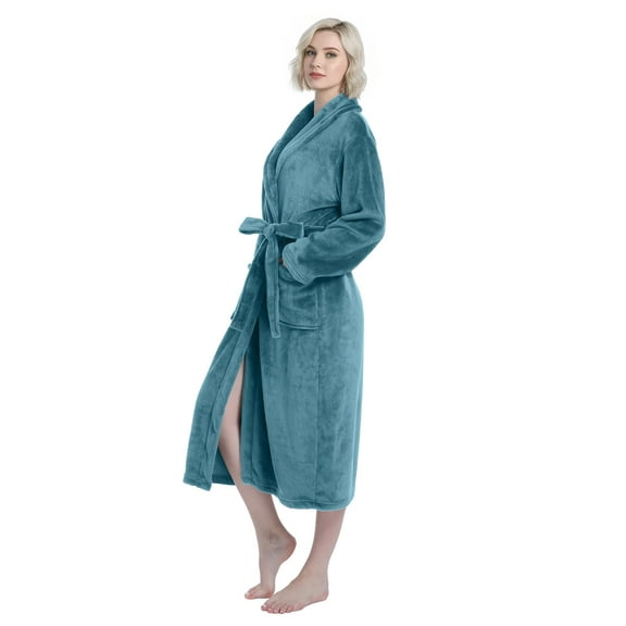 Enwphrey Turquoise Women Robe Soft Cozy Warm Bathrobe Ladies Long Fleece Plush Comfy Spa Housecoat Lightweight Robe for Women (2XL-3XL, Turquoise)