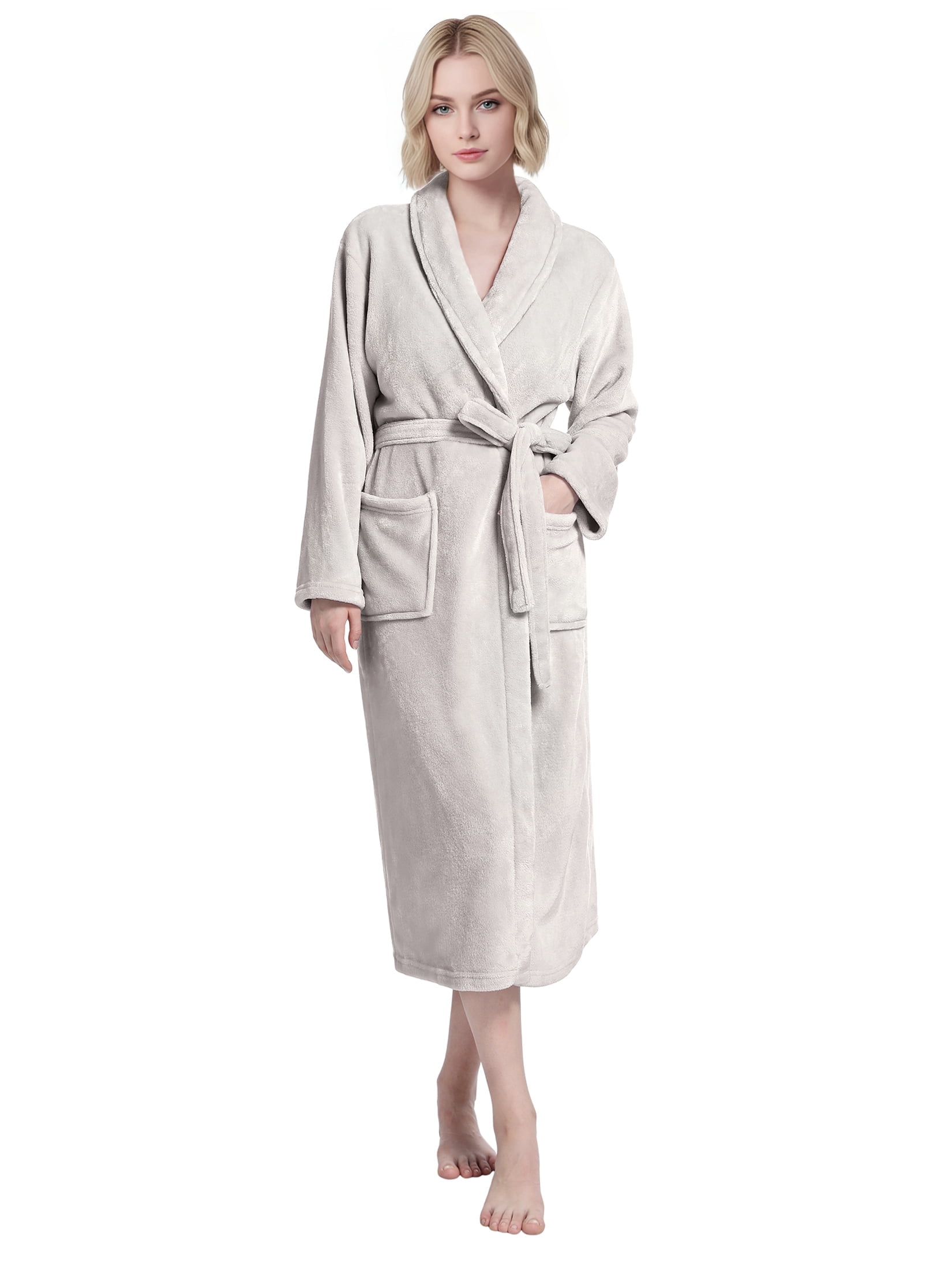 Warm Robe Enwphrey Beige Women Robe Soft Cozy Warm Bathrobe Ladies Long Fleece ...
