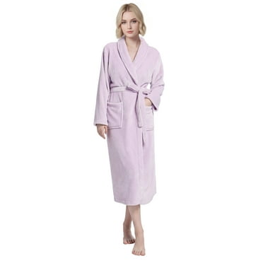 Enwphrey Light Purple Women Robe Soft Cozy Warm Bathrobe Ladies Long Fleece Plush Comfy Spa Housecoat Lightweight Robe for Women (S-M, Lavender)