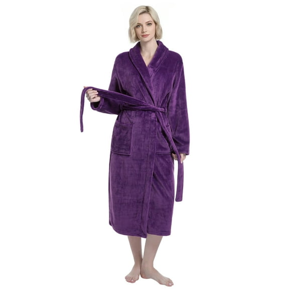 Enwphrey Purple Women Robe Soft Cozy Warm Bathrobe Ladies Long Fleece Plush Comfy Spa Housecoat Lightweight Robe for Women (S-M, Purple)