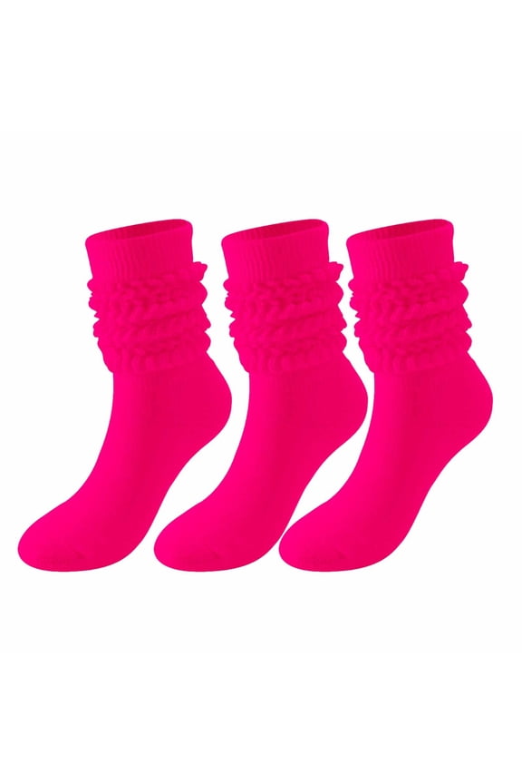 3 Pairs Slouch Socks Women Knee High Slouchy Socks Solid Color Knit Ribbed Long High Tube Socks