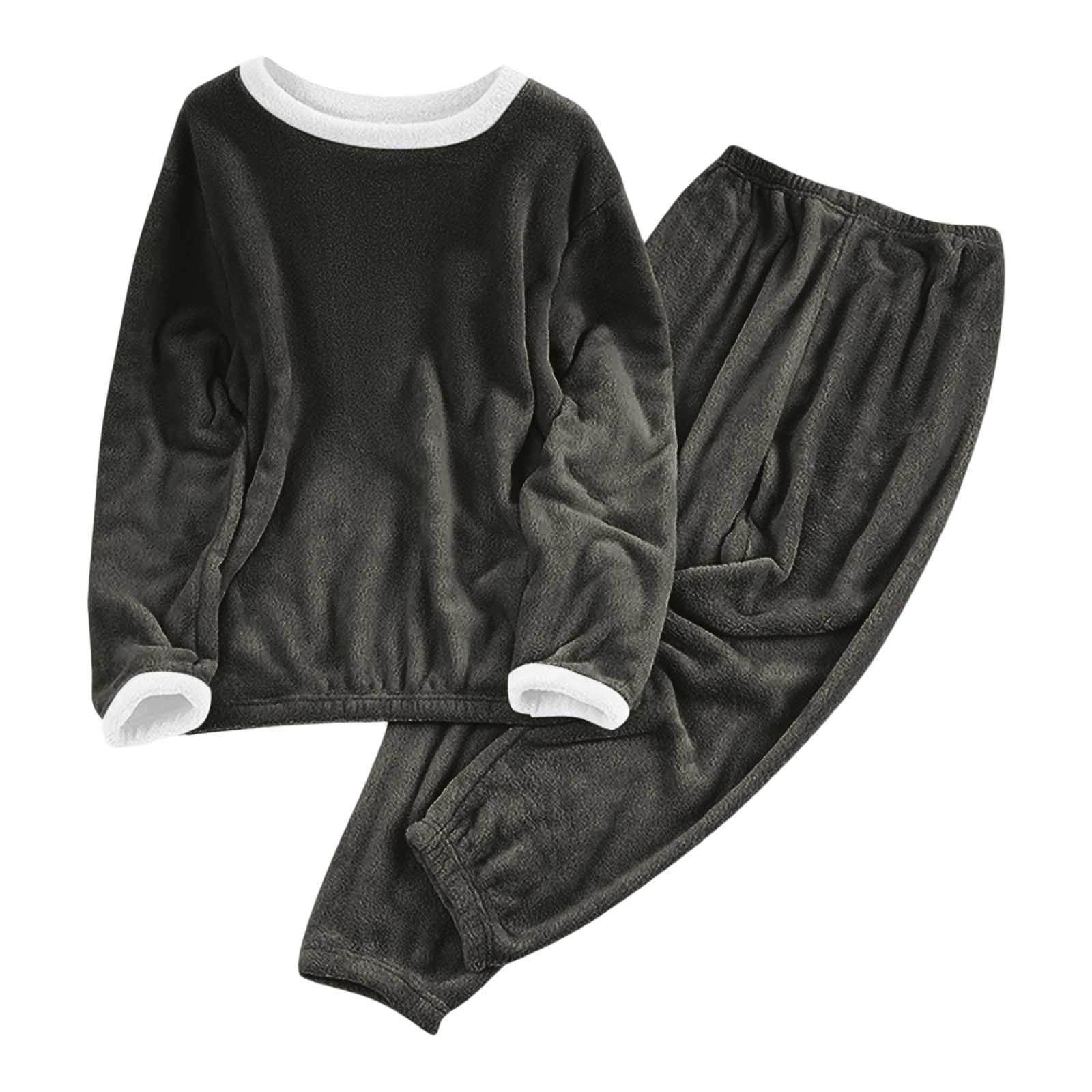 EnxRiUER Soft Pajama Set for Women Crew Neck Fuzzy Basic Top Nightwear ...