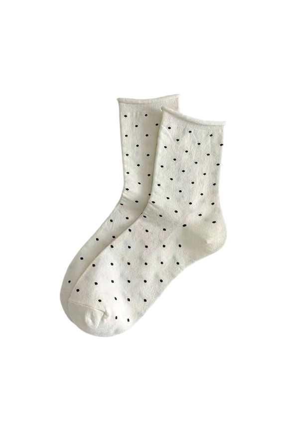 Women's Cute Polka Dot Crew Sockswith Rolled Edge Casual Stretch Tube Sock