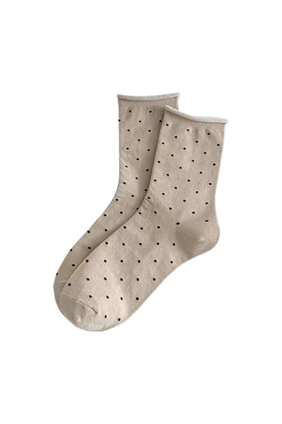 Women's Cute Polka Dot Crew Sockswith Rolled Edge Casual Stretch Tube Sock