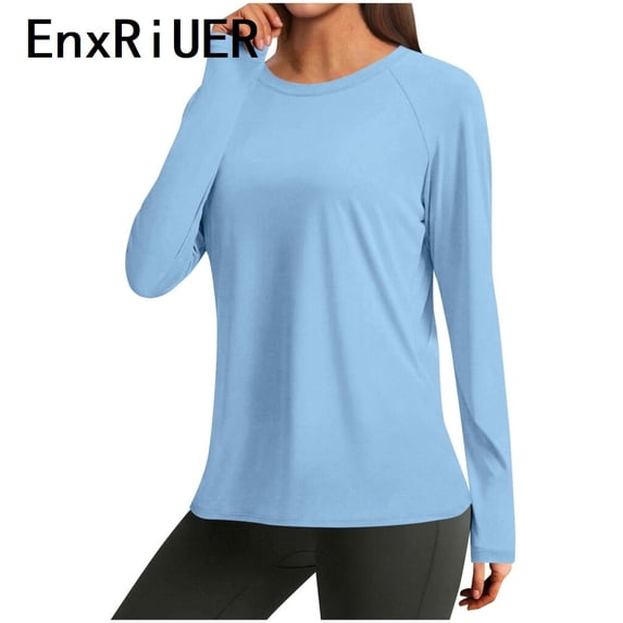 EnxRiUER Workout Tops for Women Long Sleeve Crew Neck T-Shirt Soft Casual Quick Dry Yoga Golf Shirts