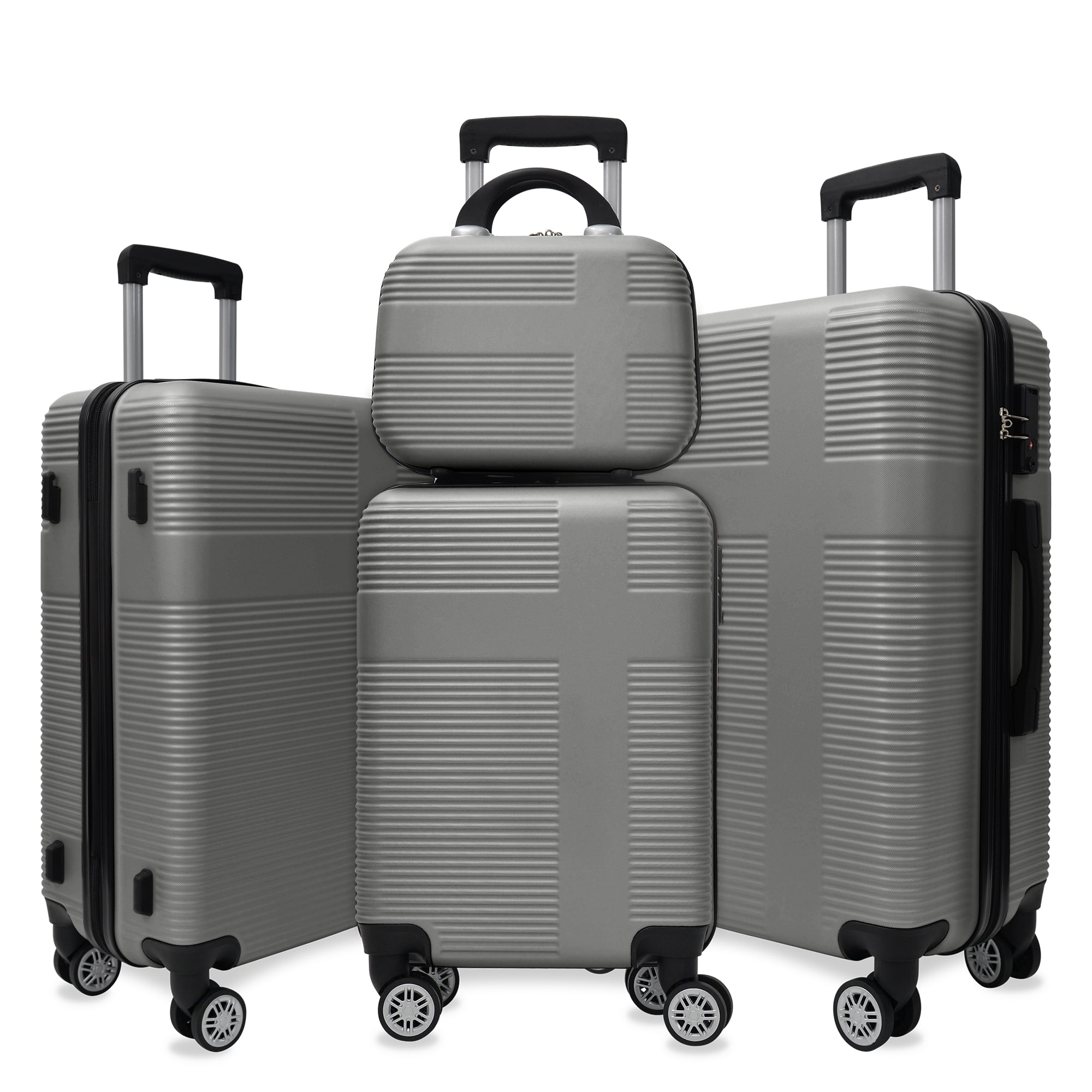 Enxing Mall Luggage 4 Piece Set with Spinner Wheels, Hardshell Lightweight Suitcase with TSA Lock,Checked Luggage,Silver+Gray(12/20/24/28in)