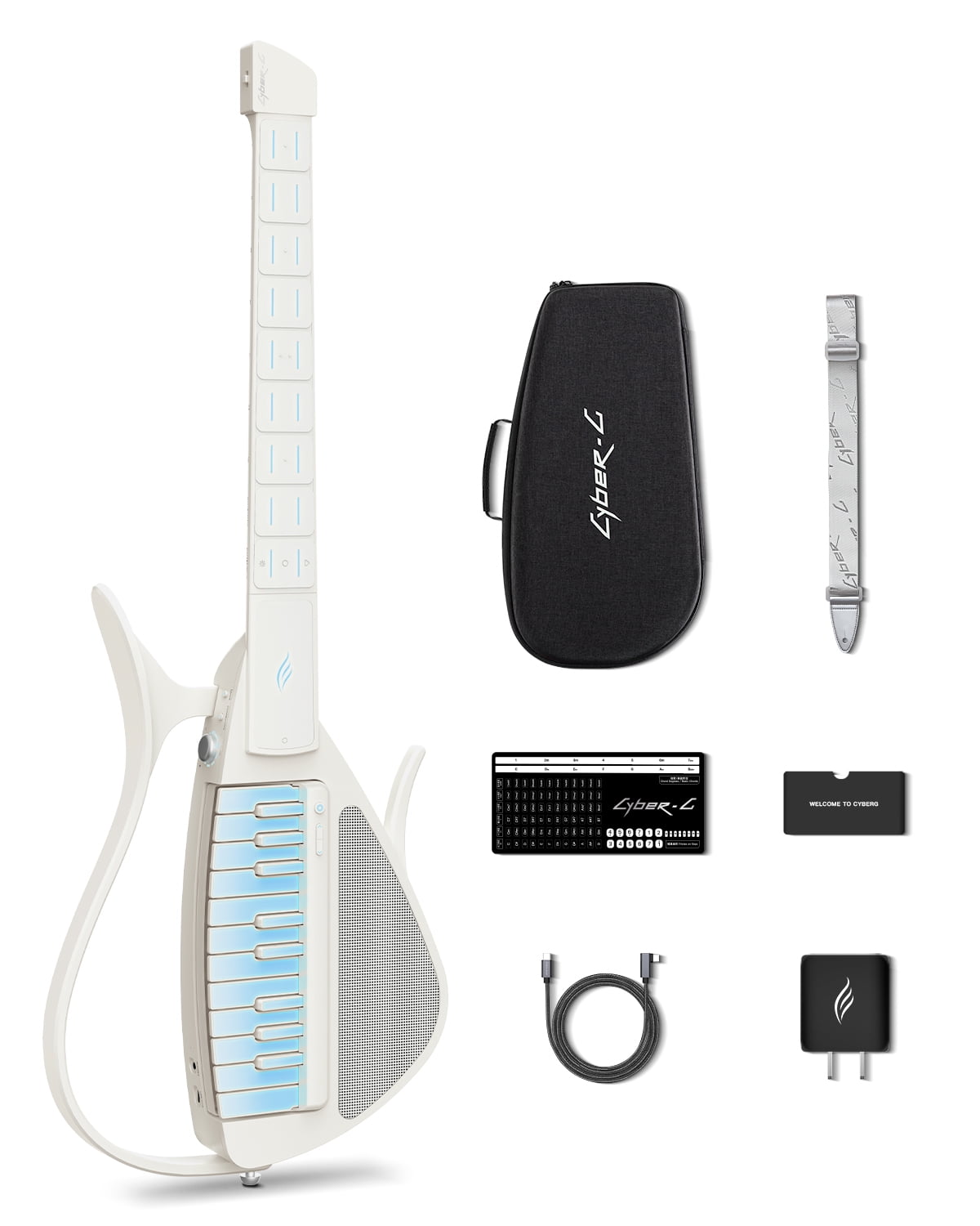 Enya CYBER-G Stringless Smart Guitar, Foldable Travel Backing Guitarra, Built-in Drum Machine & Bassline, 20 instrument Sounds for One-Man Band, App Interactive Chord Sheets For Adults & Teens(White)