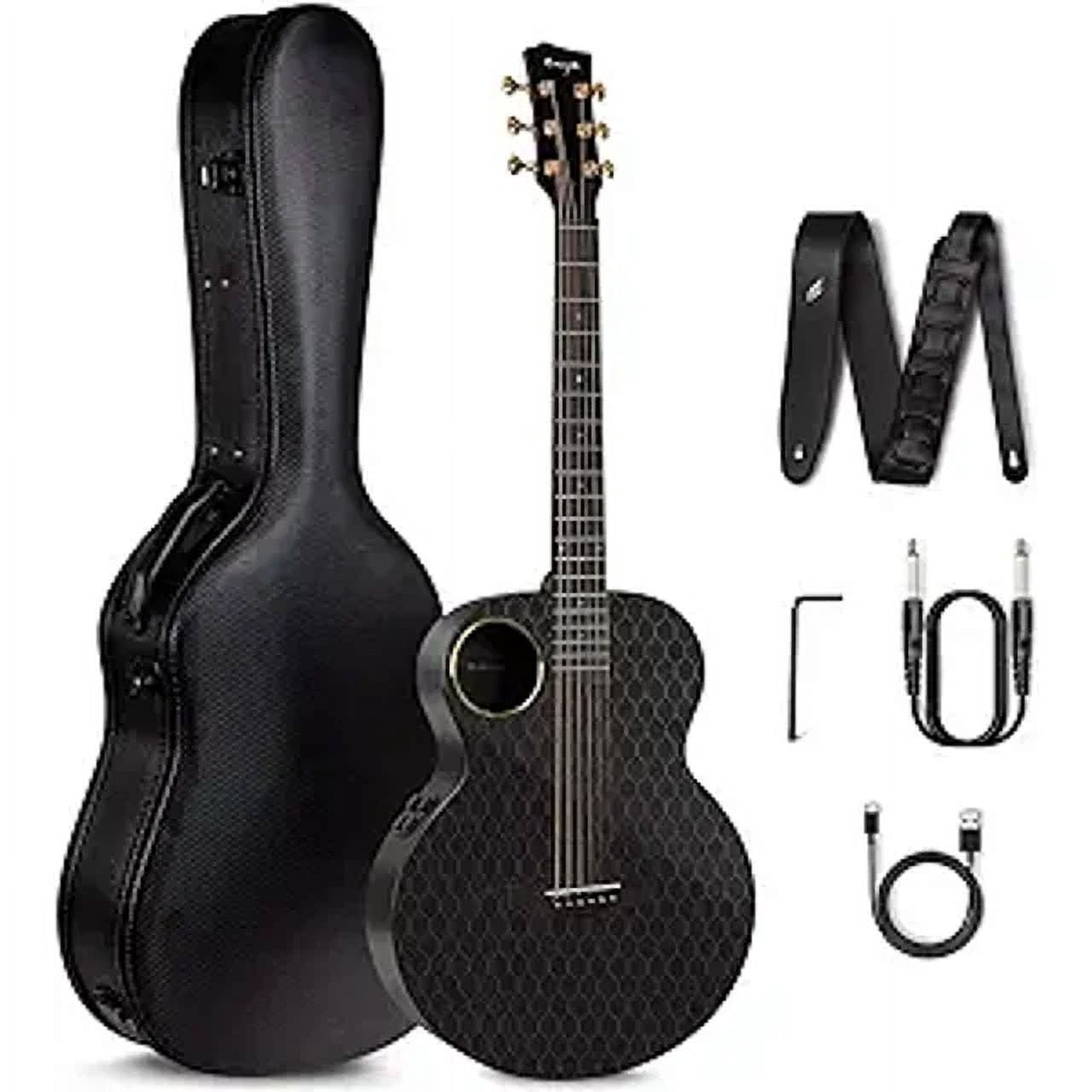Enya Carbon Fiber Acoustic Electric Guitar X4 Pro Mini AcousticPlus 36” 3/4-Sized Guitar Bundle with Hard Case, Leather Strap, Instrument Cable & USB Type-C Charging Cable(X4 PRO MINI)