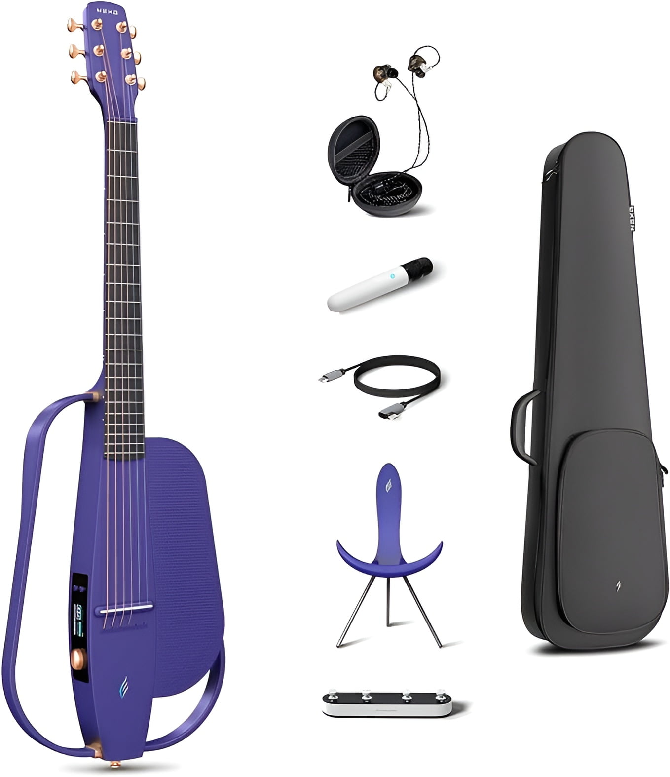 Enya NEXG 2 Acoustic-Electric Guitar Carbon Fiber Travel Smart Audio Guitar with 50W Wireless Speaker, Wireless Microphone, Hi-Fi Monitor Earphones, Footswitch, Charging Stand, and Gigbag(Purple)