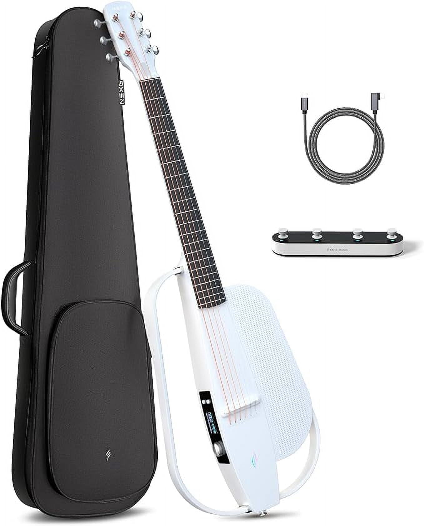 Enya NEXG 2 Basic Acoustic-Electric Guitar Carbon Fiber Travel Guitar Smart Acustica Electric Guitarra for Adults with 50W Wireless Speaker, Footswitch, and Gigbag(White)