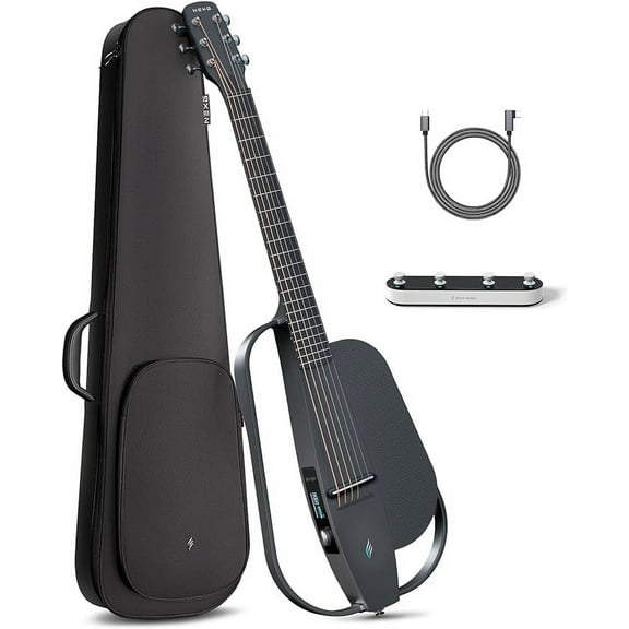 Enya NEXG 2 Basic Acoustic-Electric Guitar Carbon Fiber Travel Guitar Smart Acustica Electric Guitarra for Adults with 50W Wireless Speaker, Footswitch, and Gigbag(Black)