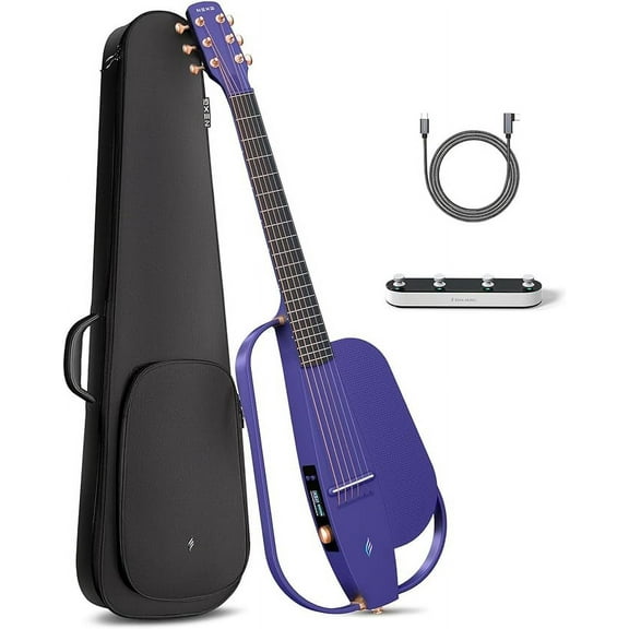Enya NEXG 2 Basic Acoustic-Electric Guitar Carbon Fiber Travel Guitar Smart Acustica Electric Guitarra for Adults with 50W Wireless Speaker, Footswitch, and Gigbag(Purple)