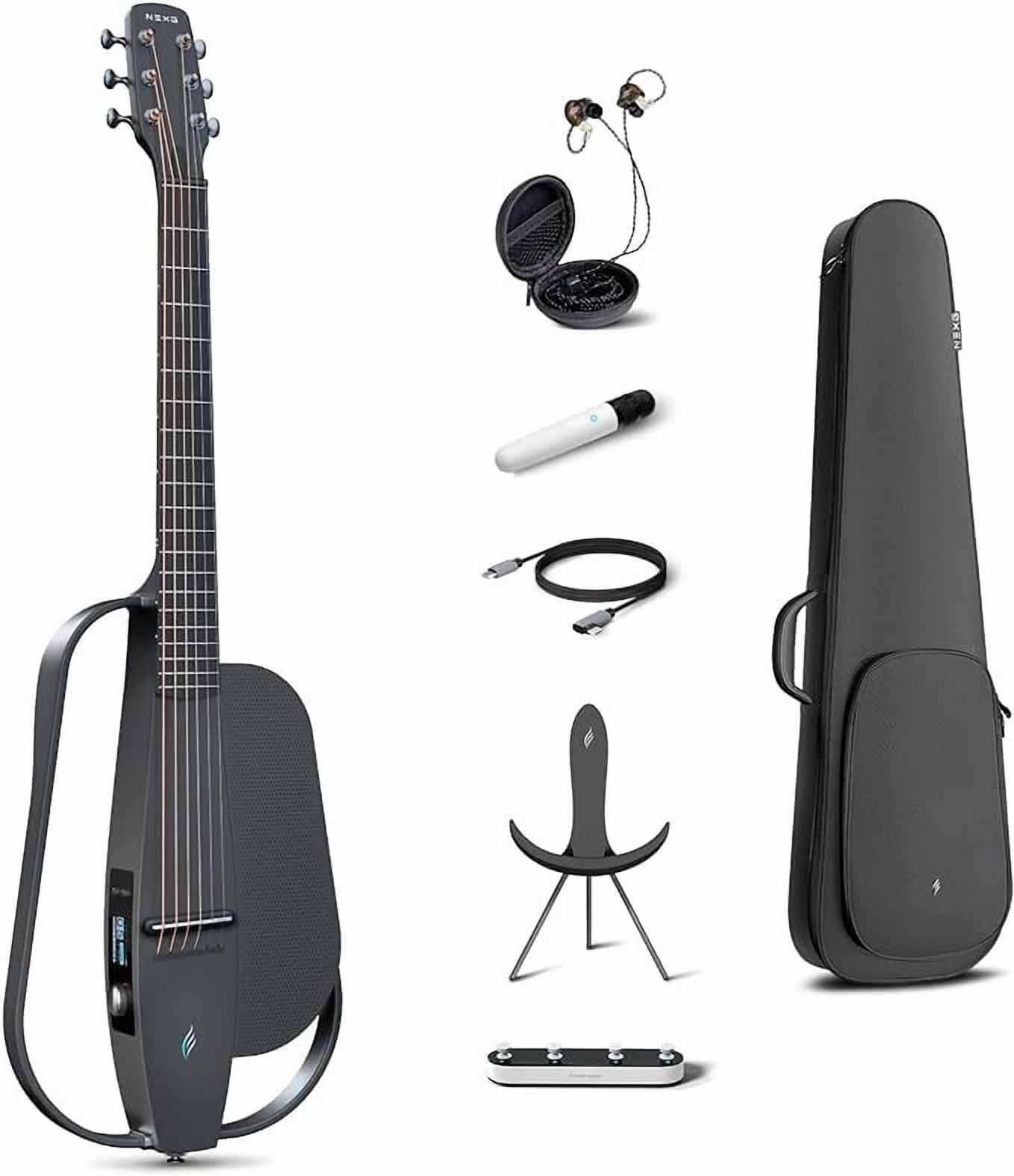 Enya NEXG 2 Carbon Fiber Acoustic-Electric Guitar Travel Smart Audio Guitar with 50W Wireless Speaker, Wireless Microphone, Hi-Fi Monitor Earphones, Footswitch, Charging Stand, and Gigbag(Black)