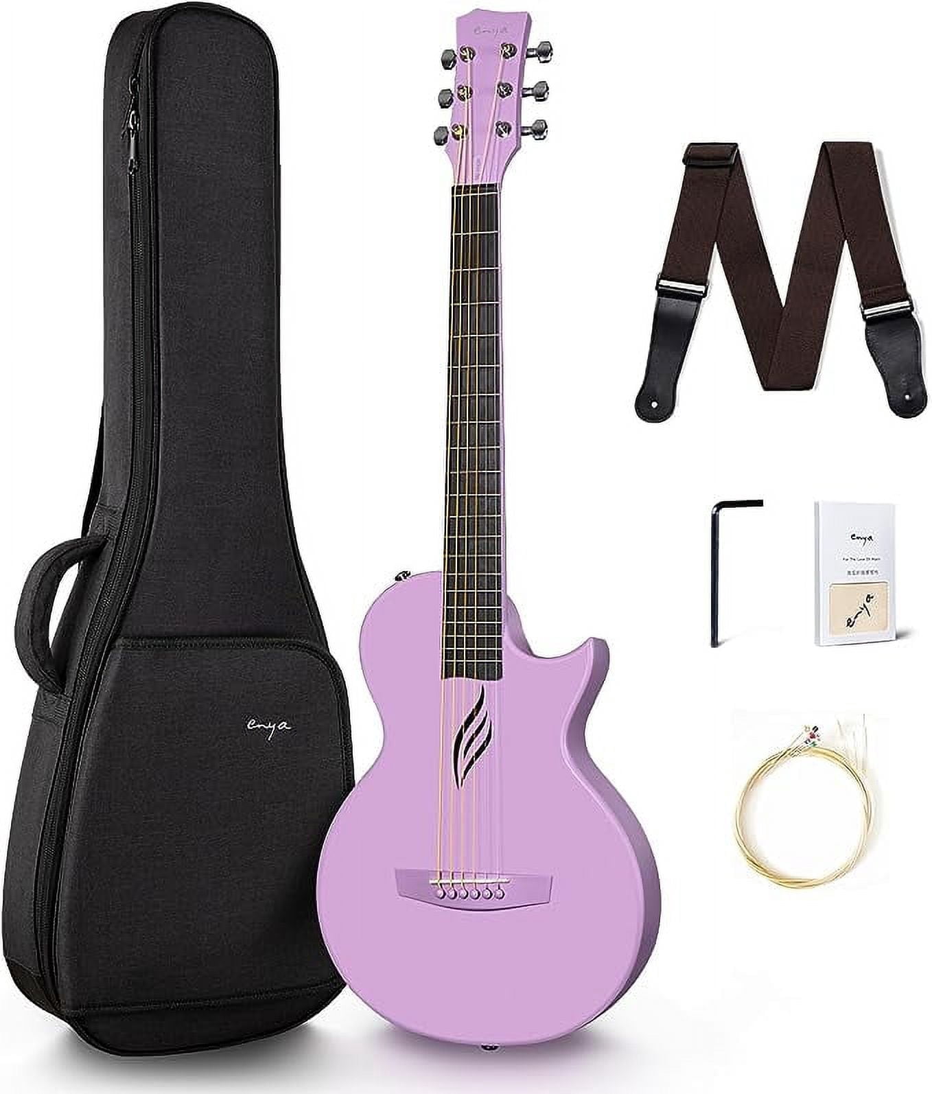 Enya Nova Go Carbon Fiber Acoustic Guitar 1/2 Size Beginner Adult Travel Acustica Guitarra w/Starter Bundle Kit of Colorful Gift Packaging, Acoustic Guitar Strap, Gig Bag, Cleaning Cloth (Purple)