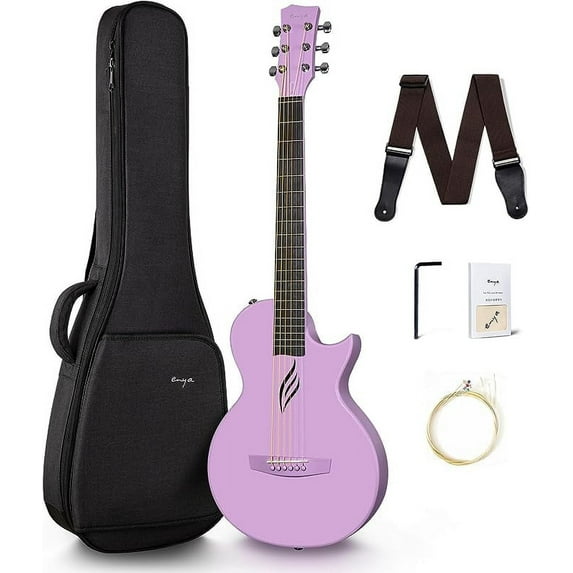 Enya Nova Go Carbon Fiber Acoustic Guitar 1/2 Size Beginner Adult Travel Acustica Guitarra w/Starter Bundle Kit of Colorful Gift Packaging, Acoustic Guitar Strap, Gig Bag, Cleaning Cloth (Purple)