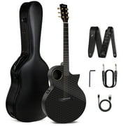 Enya X4 PRO Leather Strap Acoustic Electric Guitars with Hard Case, Carbon Fiber Black