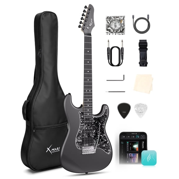 Enya Xmari Smart Electric Guitar with Built-in DSP Effects, 4 Presets, USB-C OTG Recording, Headphone Output, Alnico Pickups w/Coil Split, Carbon Fiber Body, Gig Bag, Strap, Cable & Picks