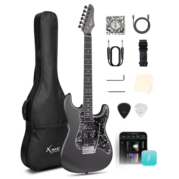 Enya Xmari Smart Electric Guitar with Built-in DSP Effects, 4 Presets, USB-C OTG Recording, Headphone Output, Alnico Pickups w/Coil Split, Carbon Fiber Body, Gig Bag, Strap, Cable & Picks